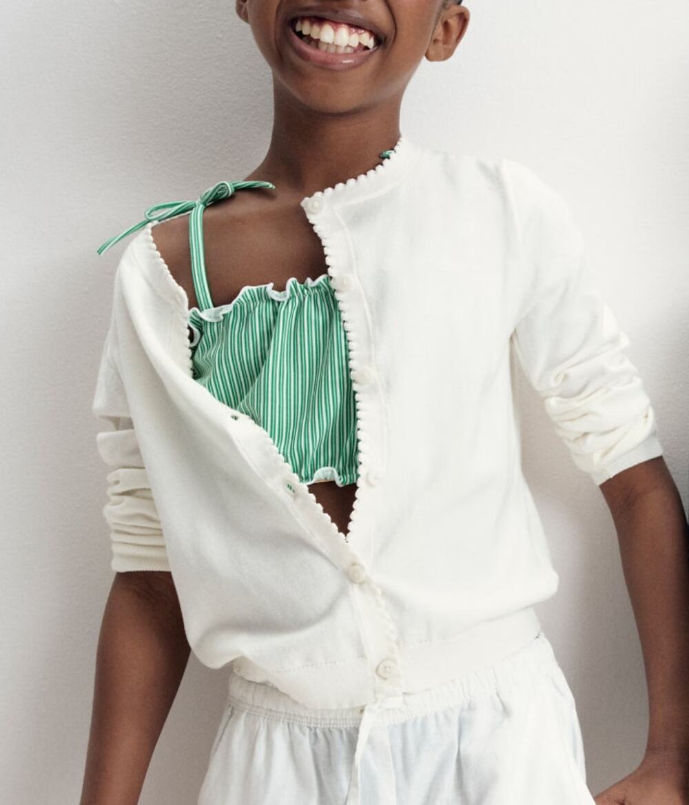 Crewcuts by J.Crew Scalloped Lightweight Cotton Cardigan Girls M White Crew Neck
